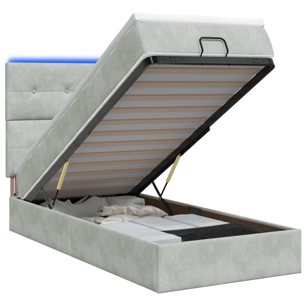 Letto Ottomano con Materasso e LED Grigio Chiaro 90 x 190 cm 3458271