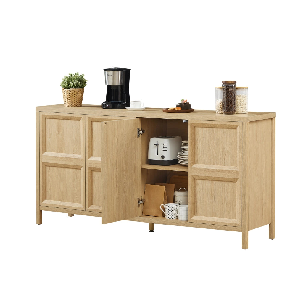 Mobile TV moderno con ante - Zephmum- 160x40x80 cm- Colore quercia chiaro- Apertura a pressione, cerniere soft-close