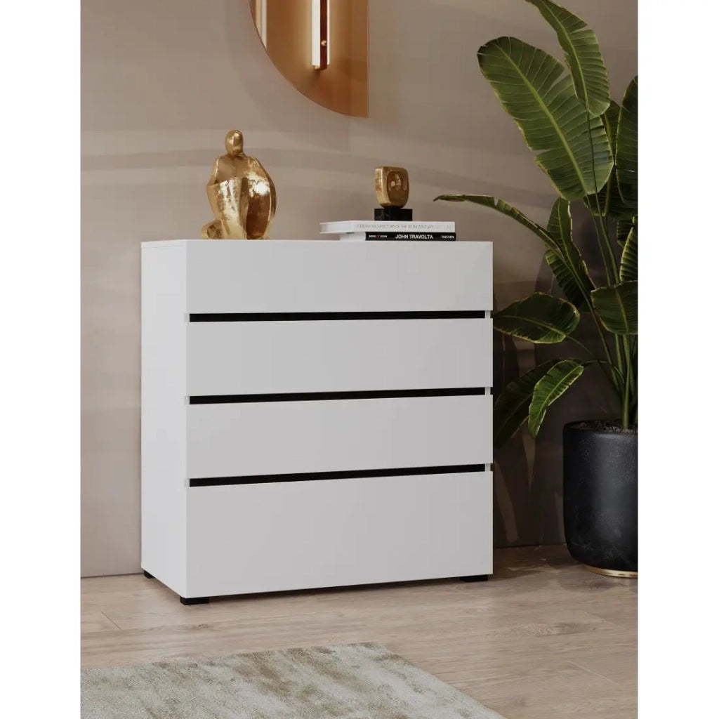 Comò HAVANA bianco e nero – 4 cassetti – Stile contemporaneo e pratico per lo stoccaggio