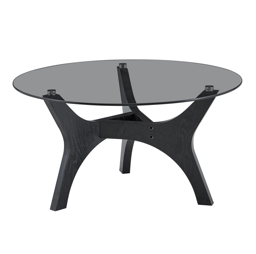 Tavolino da caffè rotondo in vetro e MDF nero; ? 80 cm; altezza 42;2 cm