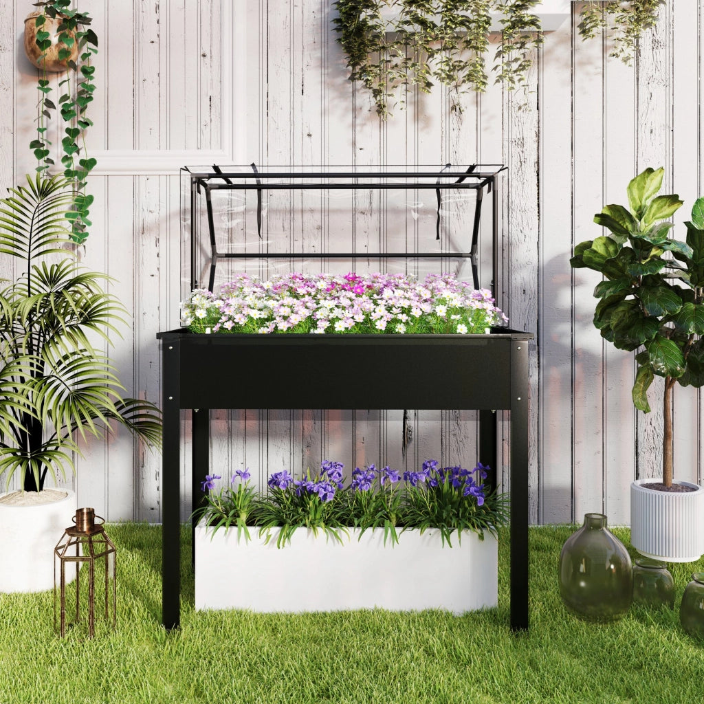 Letto da Giardino Rialzato con Copertura ¨C zephmum ¨C 100x48x124 cm Nero