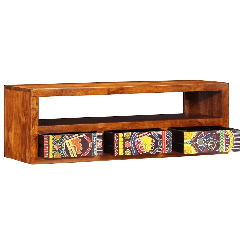Mobile TV a Parete Multicolore 90x30x30 Legno Massello Acacia 4016504