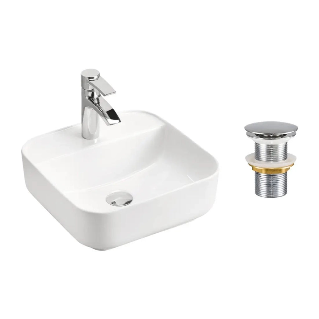 Lavabo da appoggio rettangolare 50x40 cm bianco lucido in ceramica con piletta click-clack