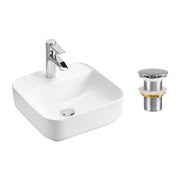 Lavabo da appoggio rettangolare 50x40 cm bianco lucido in ceramica con piletta click-clack