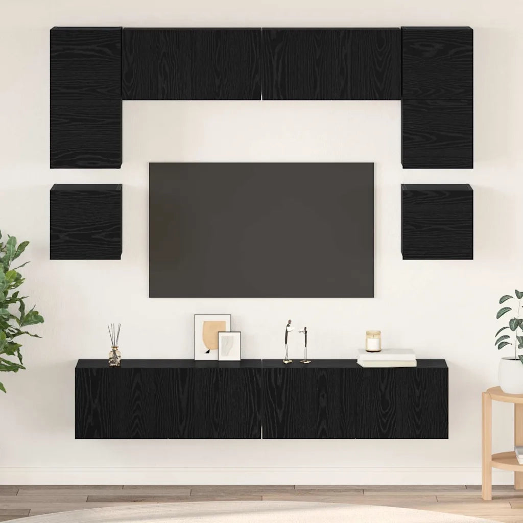 Set mobile TV 8 pcs Rovere Nero Legno multistrato 3393334