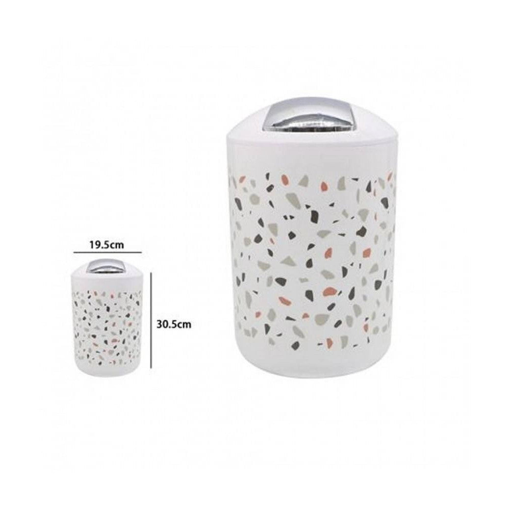 Trade Shop - Cestino Pattumiera Arredo Bagno Graniglia Bianco Multicolore 19.5x30.5 Cm 69844 -
