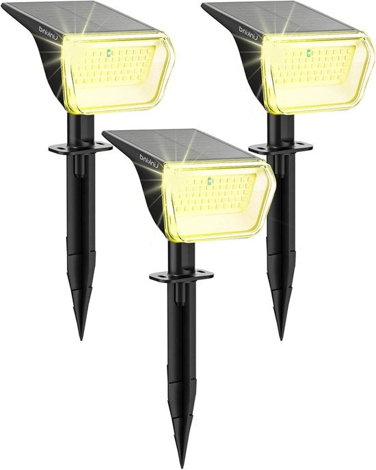 Spotlight solare a LED per esterno con luce calda 800 lumen durata luce estesa e scarica intelligente 3000 K lampada solare per giardino con indicatore di carica IP67.