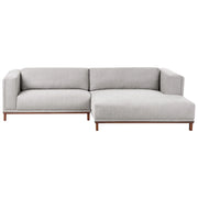 Divano angolare sinistro Tappezzato in tessuto poliestere grigio Gambe in legno 4 posti Spesso imbottito Mobili da salotto in stile moderno