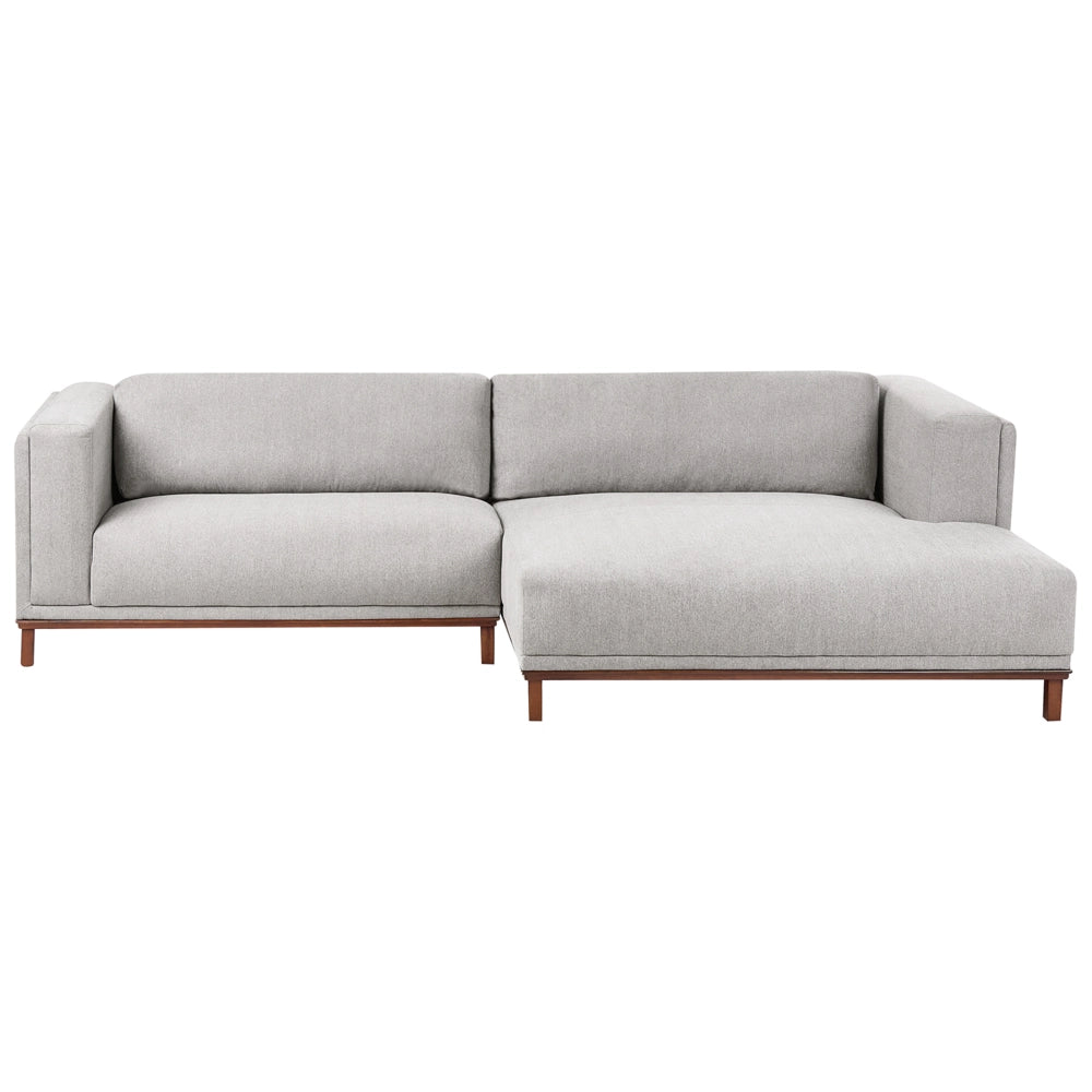 Divano angolare sinistro Tappezzato in tessuto poliestere grigio Gambe in legno 4 posti Spesso imbottito Mobili da salotto in stile moderno