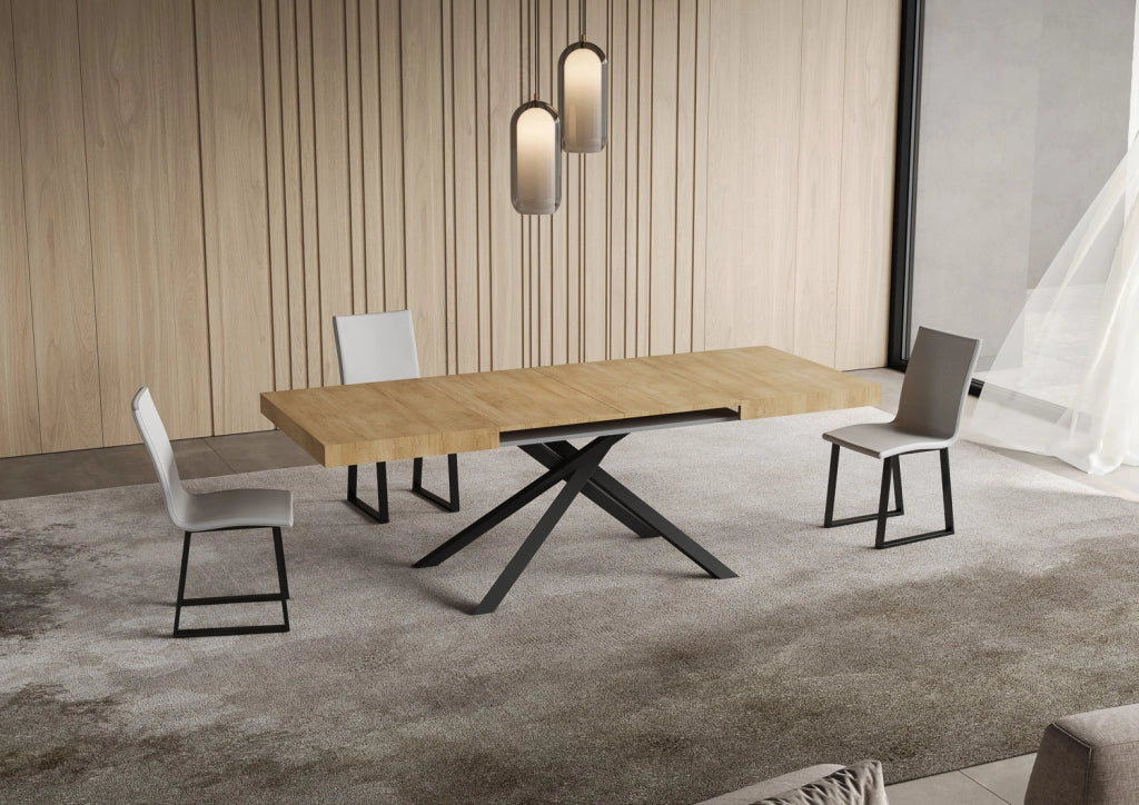 Tavolo allungabile 120/380x90 cm Niket quercia natura gambe antracite