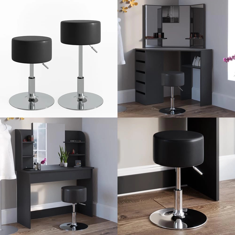 Sgabello Design, Nero, 33.5 x 67 cm per tavolo da toeletta, regolabile in altezza con rivestimento in similpelle resistente