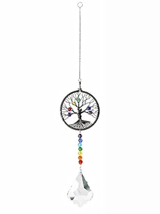 Decorazione per la finestra/Tuino con cristallo/Koper - 14 pollici - Leva la tua energia con il cristallo dell'albero della vita - Decorazione per Feng Shui con cristalli pendenti in arcobaleno