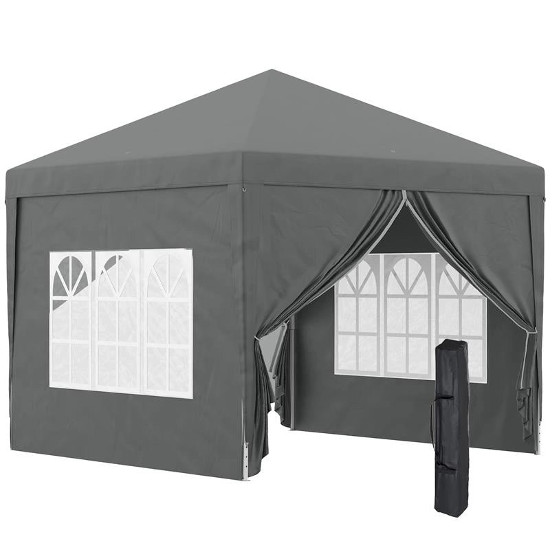 GAZEBO DA ESTERNO 3X3 M PIEGHEVOLE CON 4 PANNELLI LATERALI IN ACCIAIO E TESSUTO OXFORD GRIGIO