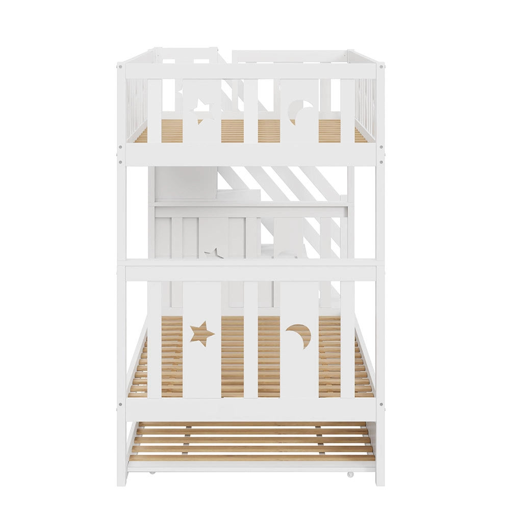 Letto a castello estraibile - Xylo - 90x190cm bianco, scala con ripiani