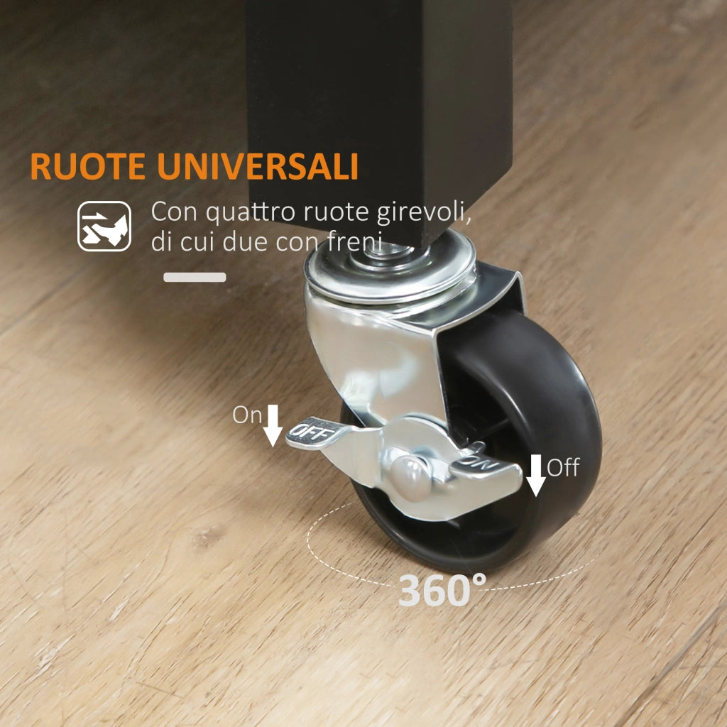 Carrello da Cucina in Legno con Cassetto, Armadietto e Ruote, 83x45x88cm, Nero