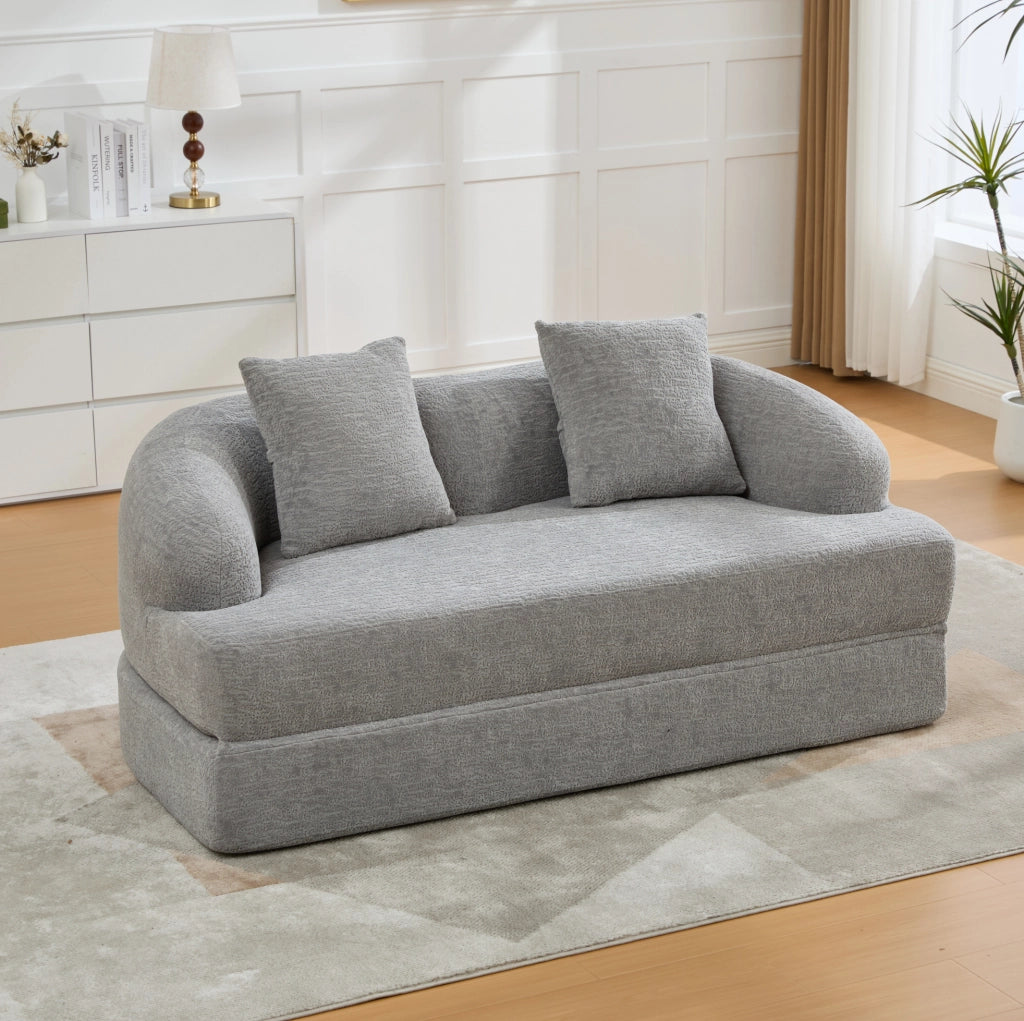 Divano letto 2 posti pieghevole in ciniglia grigio chiaro
