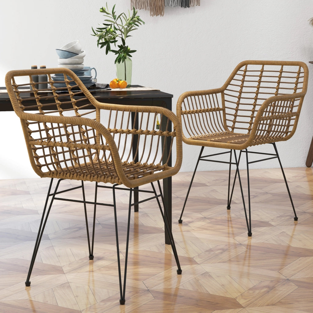 Sedia da pranzo ¨C Zephmum ¨C Naturale e nero, Rattan, 56x60x79