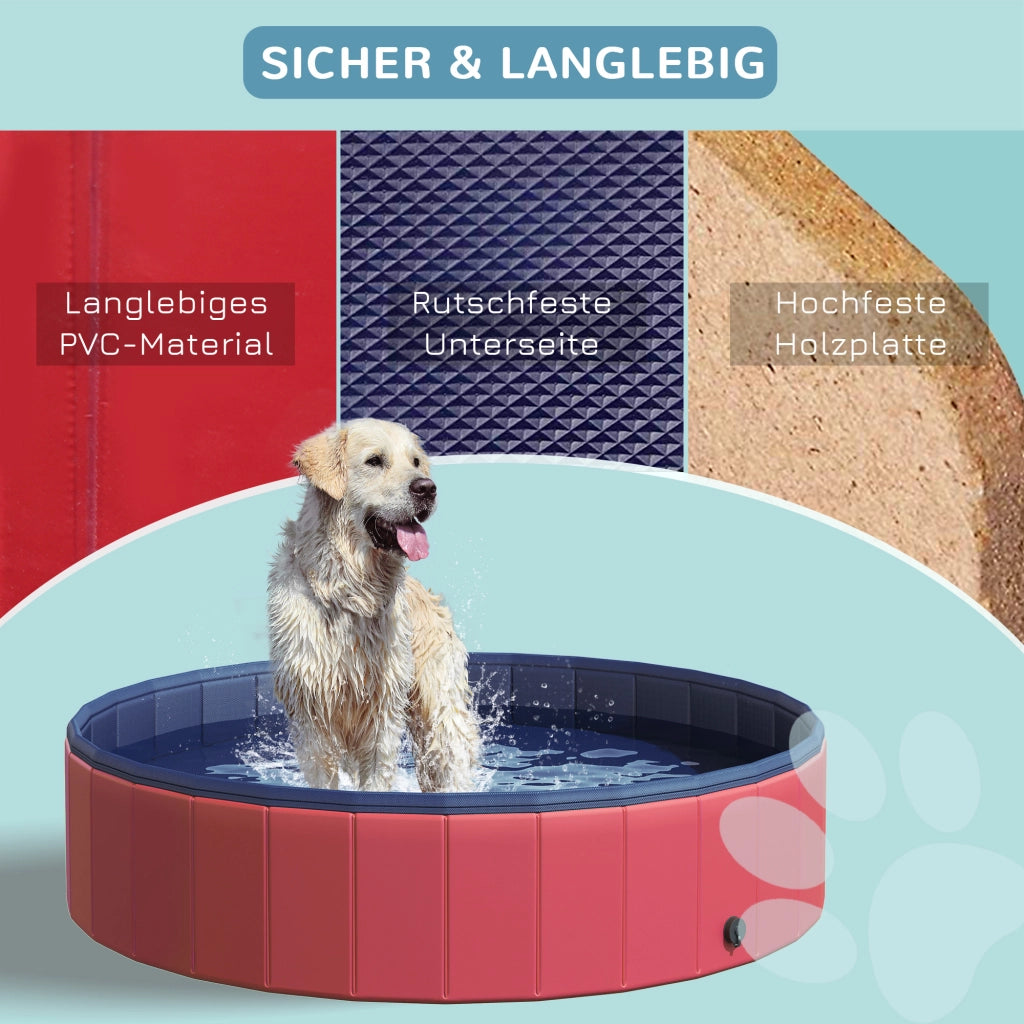 Vasca da bagno per cani e gatti pieghevole ¨C zephmum ¨C plastica e legno rosso ?140x30 cm