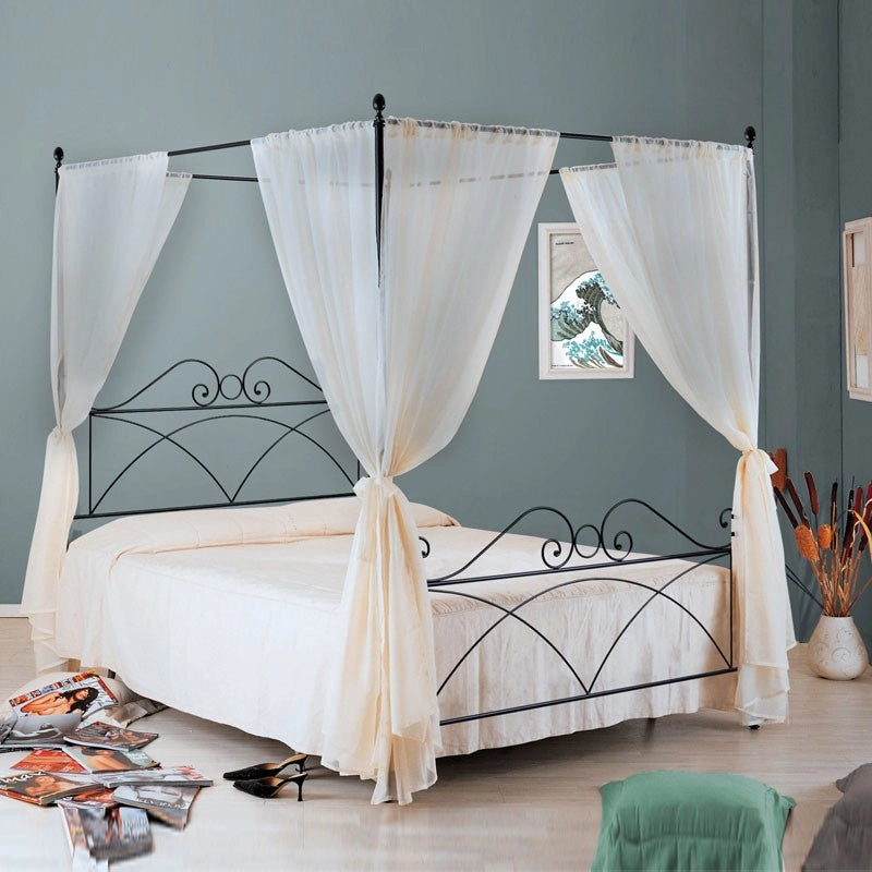 Letto in ferro matrimoniale con baldacchino SABRINA Nero 166x208x h210 cm
