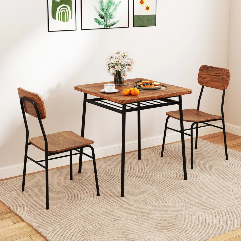 Set da pranzo 3 pezzi per angolo colazione-Tavolo e sedie da cucina quadrato con scaffale di stoccaggio Caff¨¨