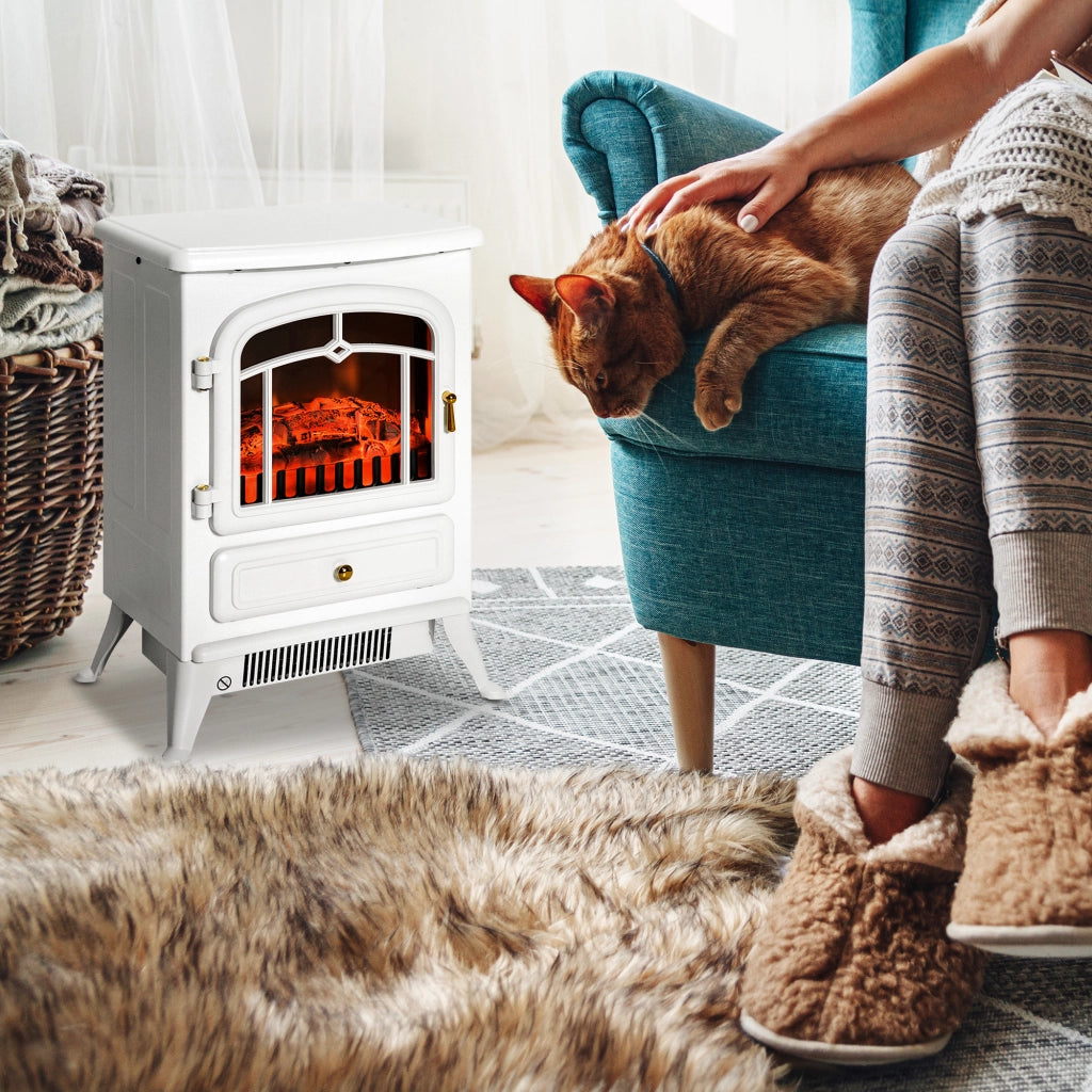 Caminetto elettrico con effetto fiamma, 950/1850W, protezione contro il surriscaldamento, bianco, 41,5x28x54,8cm, per serate accoglienti