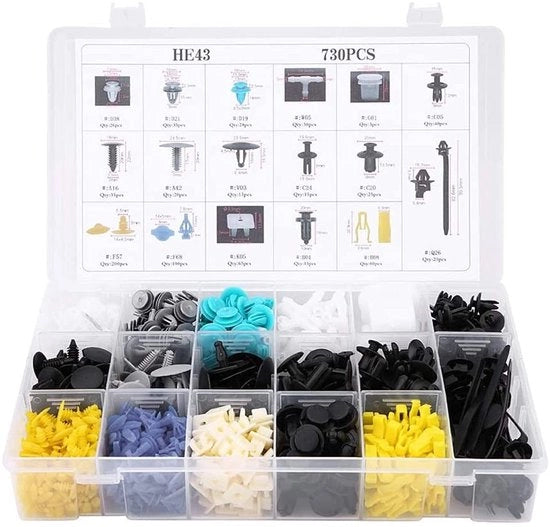 Kit di fissaggio a clip auto a push con nylon - 730 pezzi - alta qualità - kit di finitura - clip di fissaggio