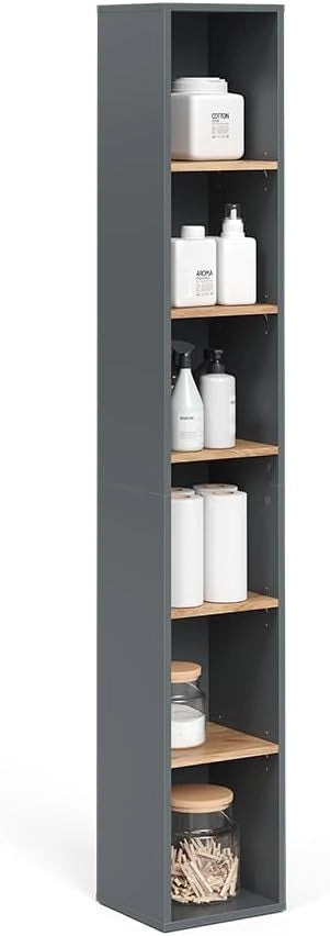 Mobile alto Viktor, Antracite/quercia dorata, 30 x 188.6 cm, utilizzabile per la conservazione verticale di accessori da bagno