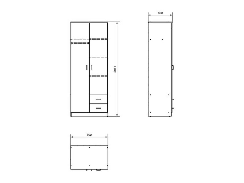 Armadio Camera da Letto Cimena, Guardaroba 2 Ante Appendiabiti, 80x205h cm Marrone Rovere