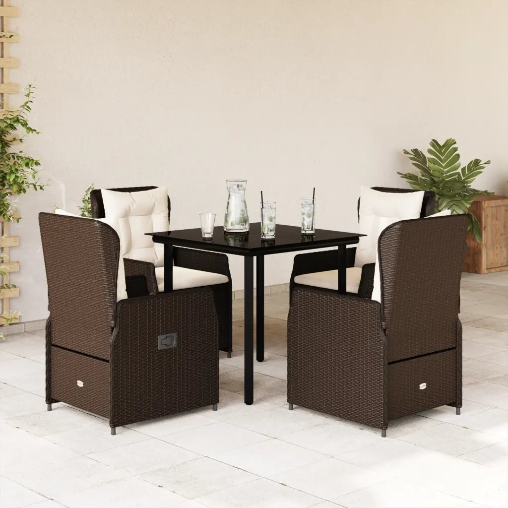 Set da Pranzo da Giardino 5pz con Cuscini in Polyrattan Marronecod mxl 117134