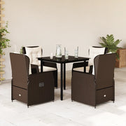 Set da Pranzo da Giardino 5pz con Cuscini in Polyrattan Marronecod mxl 117134