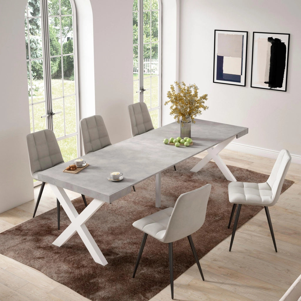 Consolle allungabile, 58 fino 262x90x73cm, Per 12 persone, Gambe in legno, grigio cemento RF2817