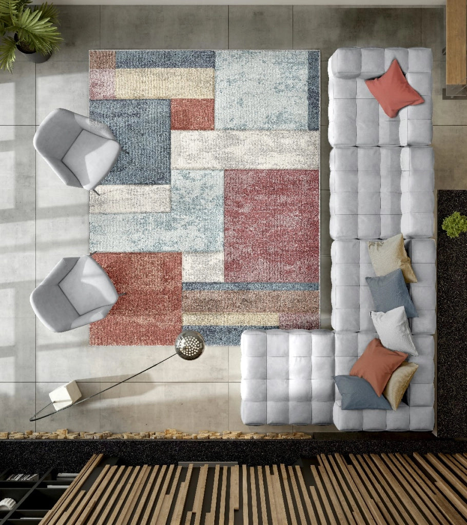 Parure tappeti FUNNY F8501 multicolore tris scendiletto (1pz cm.80x150 + 2pz cm.60x120) moderno pelo morbido con intarsio