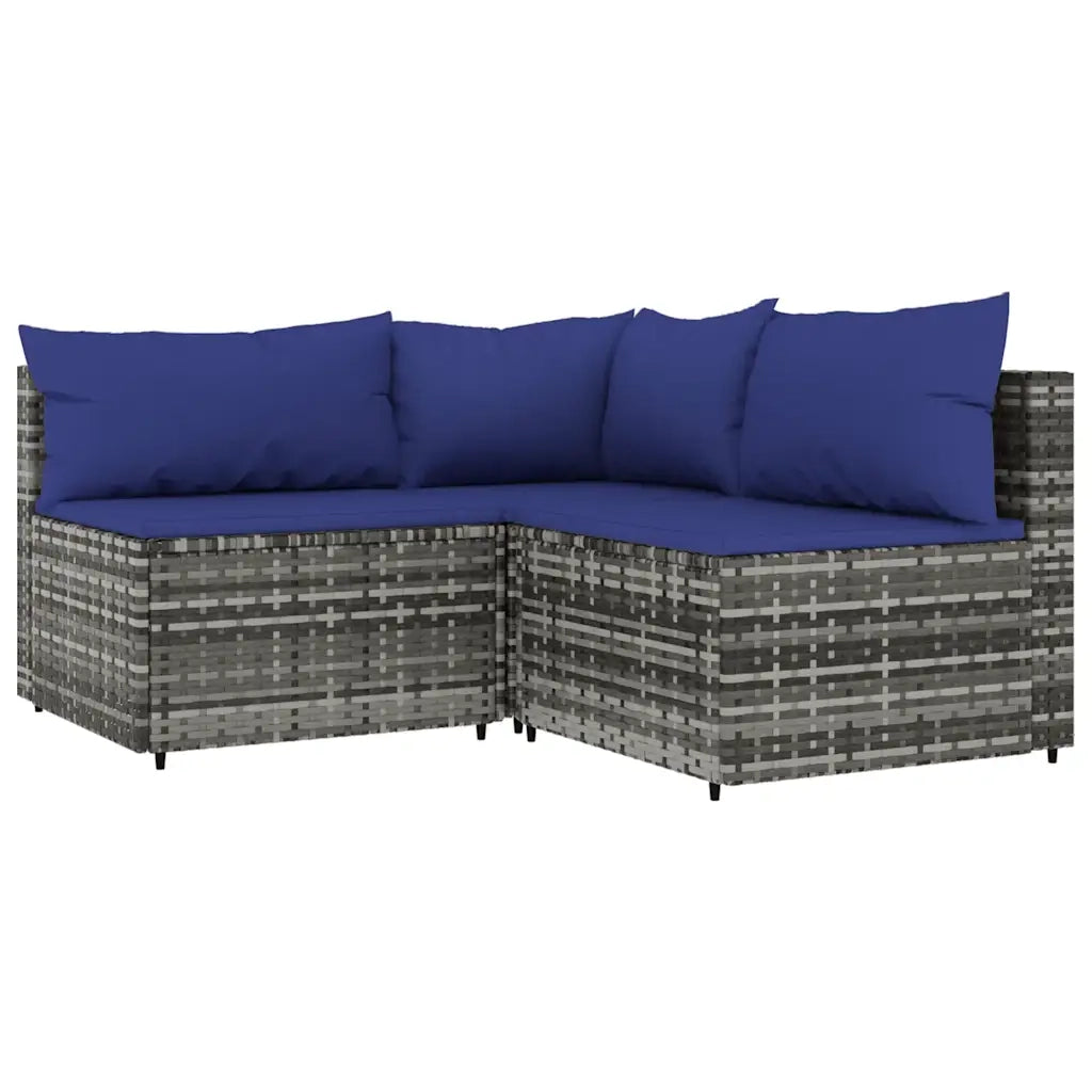 Set Divani da Giardino 3 pz con Cuscini in Polyrattan Grigio