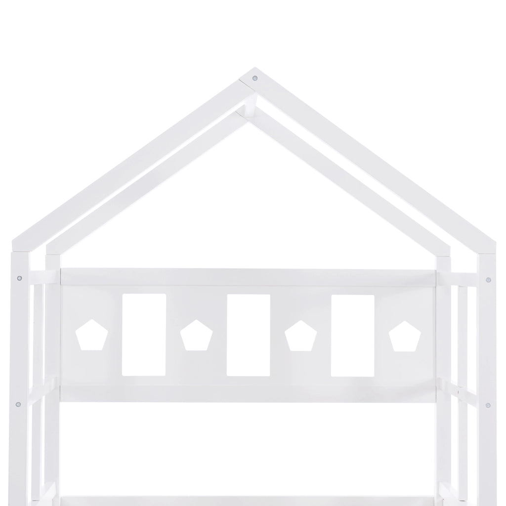 Letto a Soppalco per Bambini con Scala e Cassetti ¨C MINIMAL ¨C Massello Bianco 90x200 con Doghe