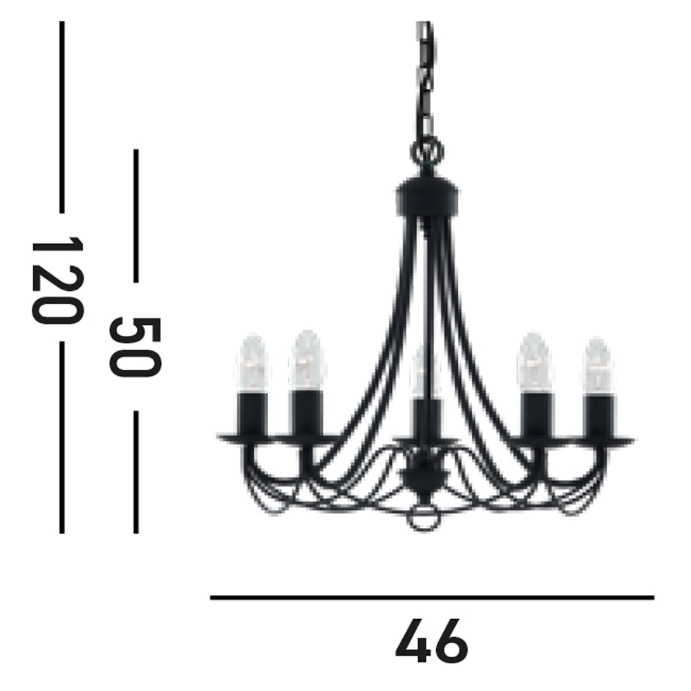 Lampadario Industrial-Nordico Maypole Acciaio Nero 5 Luci E14