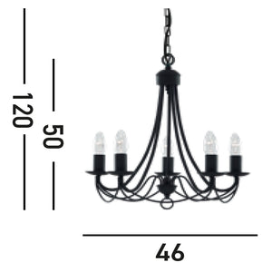 Lampadario Industrial-Nordico Maypole Acciaio Nero 5 Luci E14