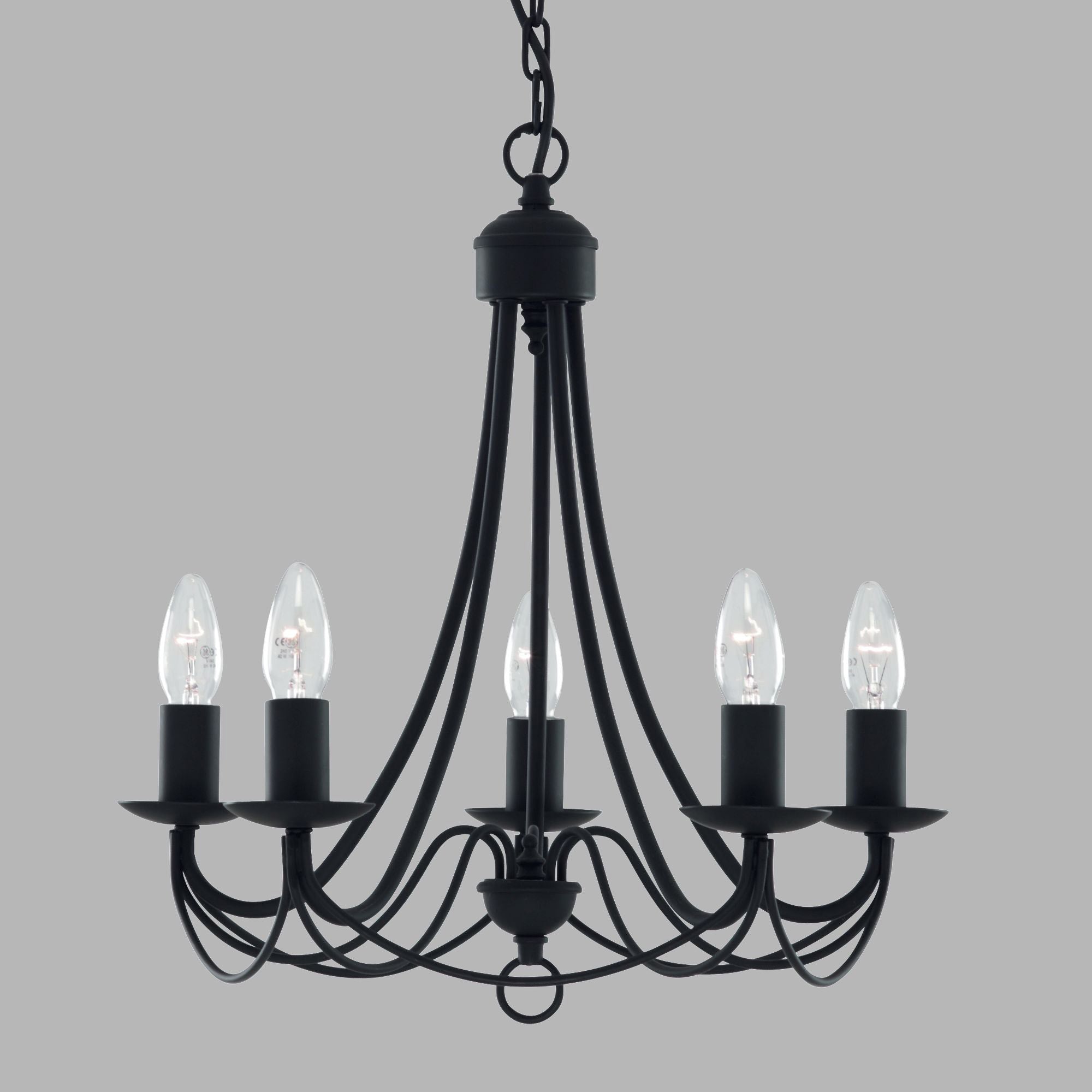 Lampadario Industrial-Nordico Maypole Acciaio Nero 5 Luci E14