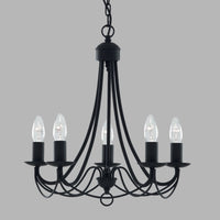 Lampadario Industrial-Nordico Maypole Acciaio Nero 5 Luci E14