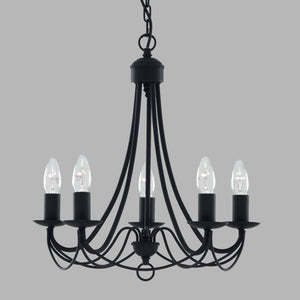 Lampadario Industrial-Nordico Maypole Acciaio Nero 5 Luci E14