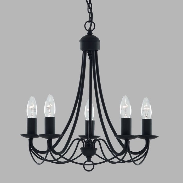 Lampadario Industrial-Nordico Maypole Acciaio Nero 5 Luci E14