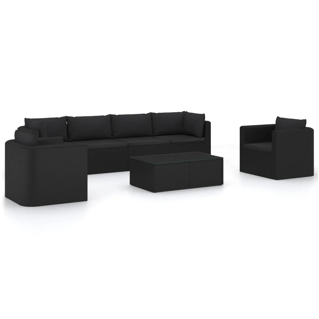 Set Divani da Giardino 7 pz con Cuscini in Polyrattan Nero 3059500