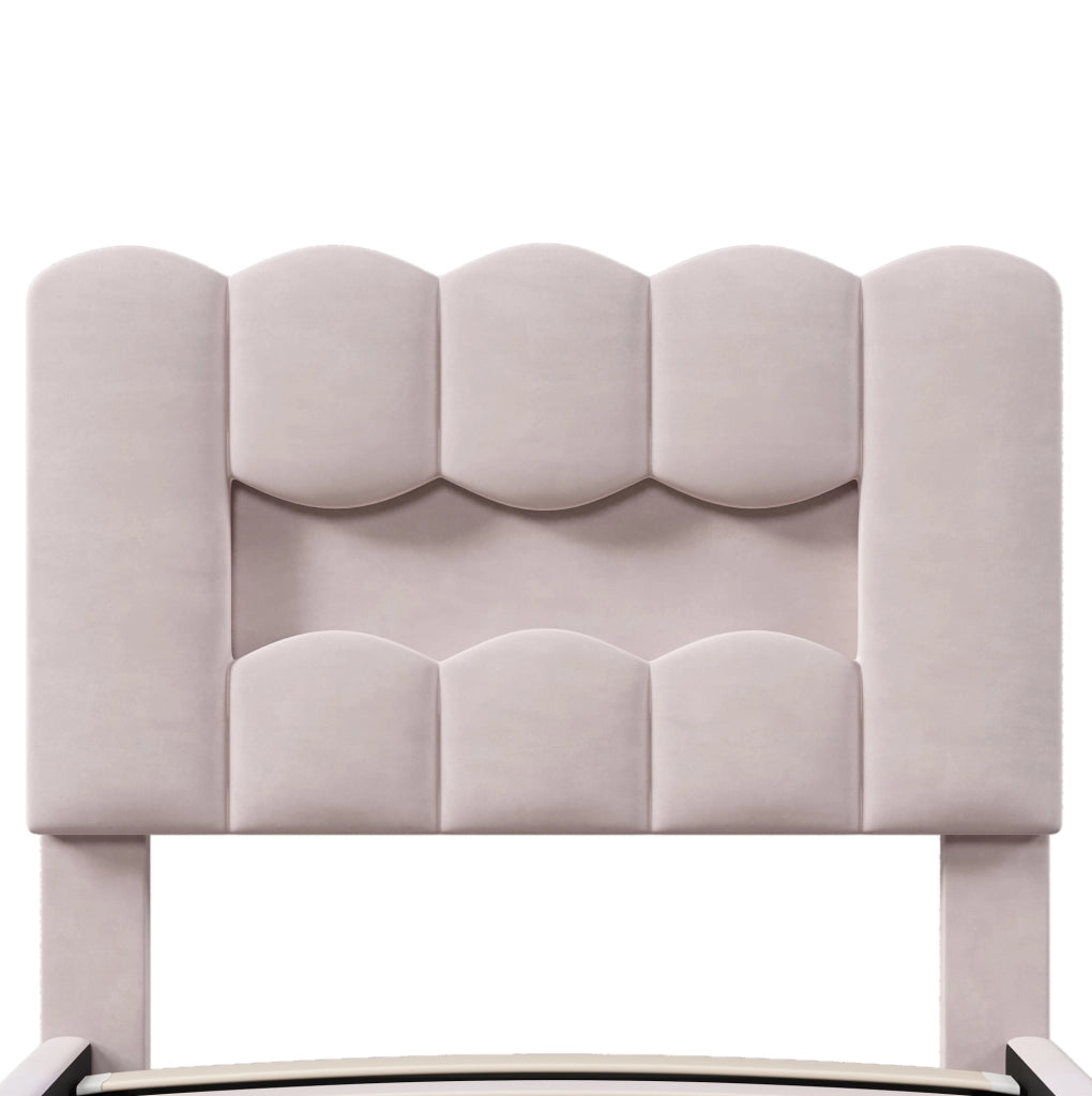 Letto imbottito ULEVR 90x200 cm con contenitore idraulico, LED multicolore e testiera regolabile, velluto rosa