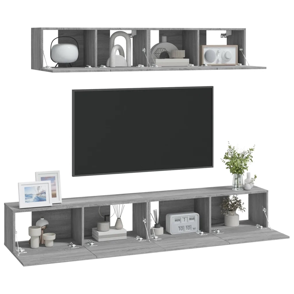 Set di Mobili Porta TV 4 pz Grigio Sonoma in Legno Multistrato