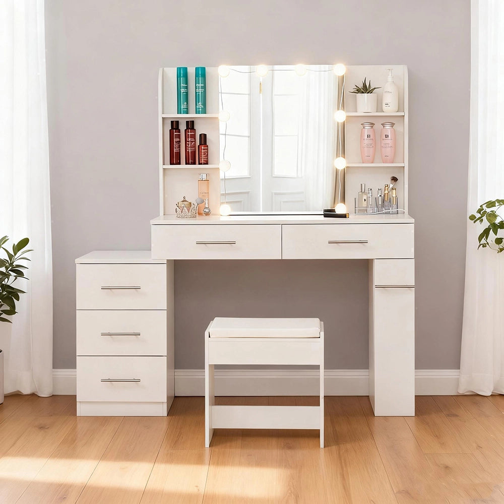Toeletta con illuminazione - Xylo - Specchio, cassetti e LED integrato