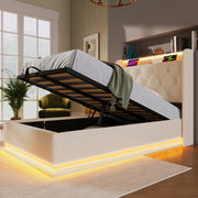 Letto Singolo Imbottito con LED e Contenitore Idraulico ¨C MINIMAL ¨C Bianco, 90x200 cm