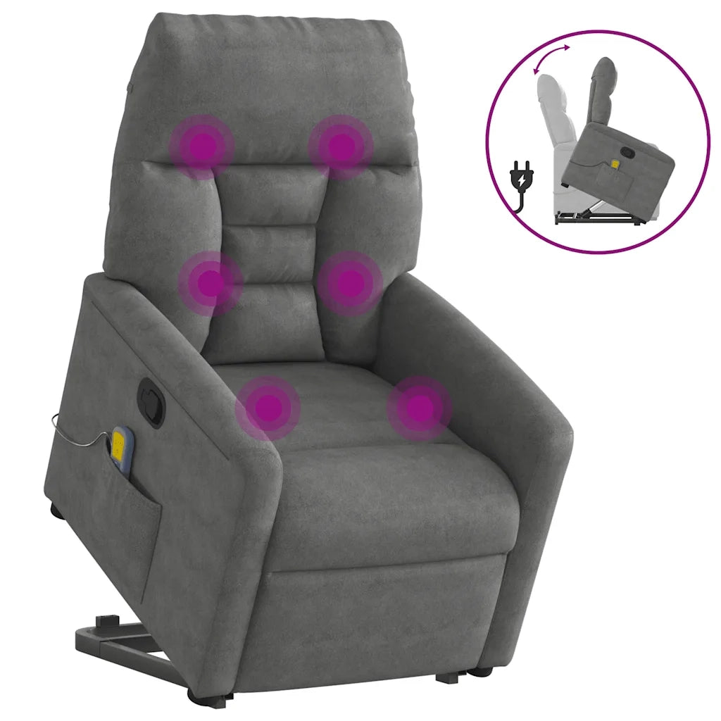 Poltrona a Rialzo Massaggi Reclinante Grigio Scuro Microfibra 3303096