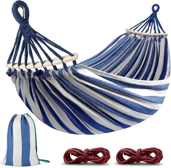 Hangmat comoda per esterno e interno con maniglia in legno, cinghie di fissaggio e sacchetto di stoccaggio - Ideale per balcone, giardino e vacanze in campeggio