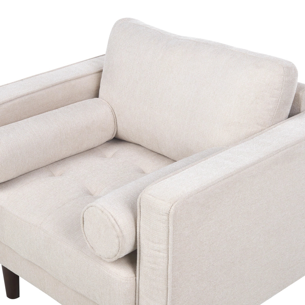 Set da soggiorno divano 3 posti e poltrona Imbottiti in tessuto beige con schienale imbottito stile retrò soggiorno