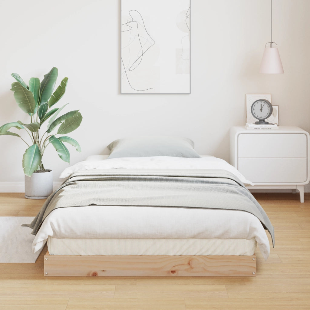 Struttura letto a pavimento  Bianca 100x220 cm in legno massello di pino