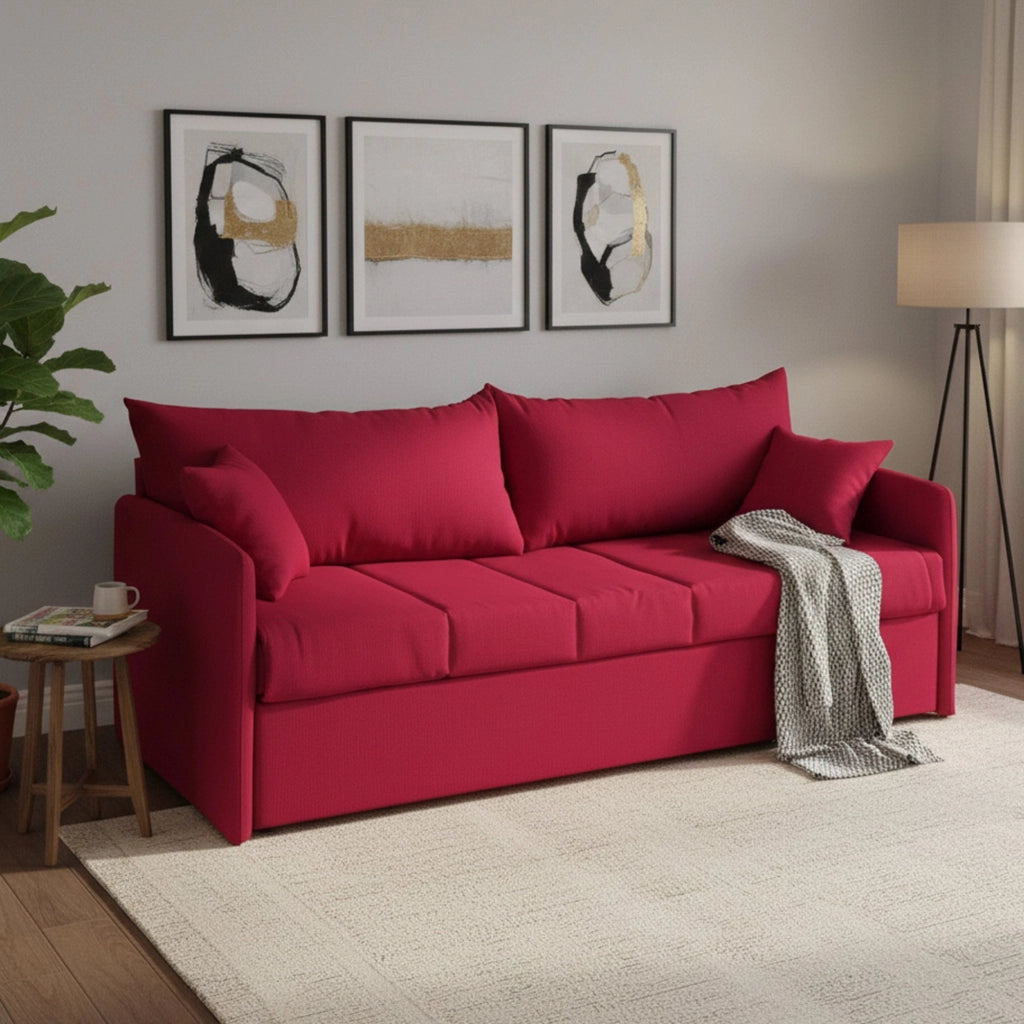 Avellana, Divano Letto 3 Posti Sfoderabile Made in Italy, 205x86 cm Rosso